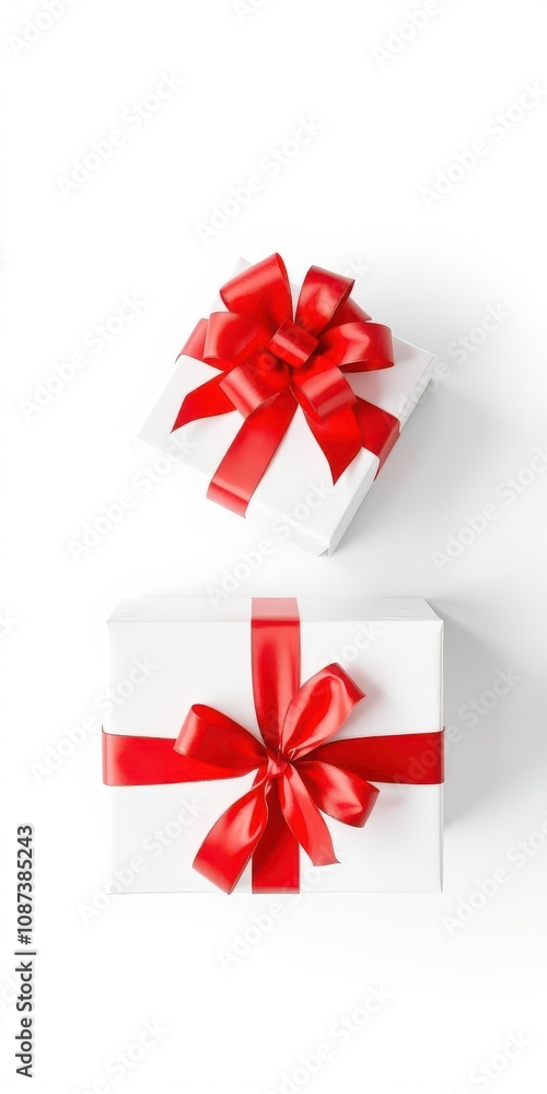 White gift box with a vibrant red bow on top, isolated on a white background, surprise, birthday White gift box with a vibrant red bow on top, isolated on a white background, surprise, birthday