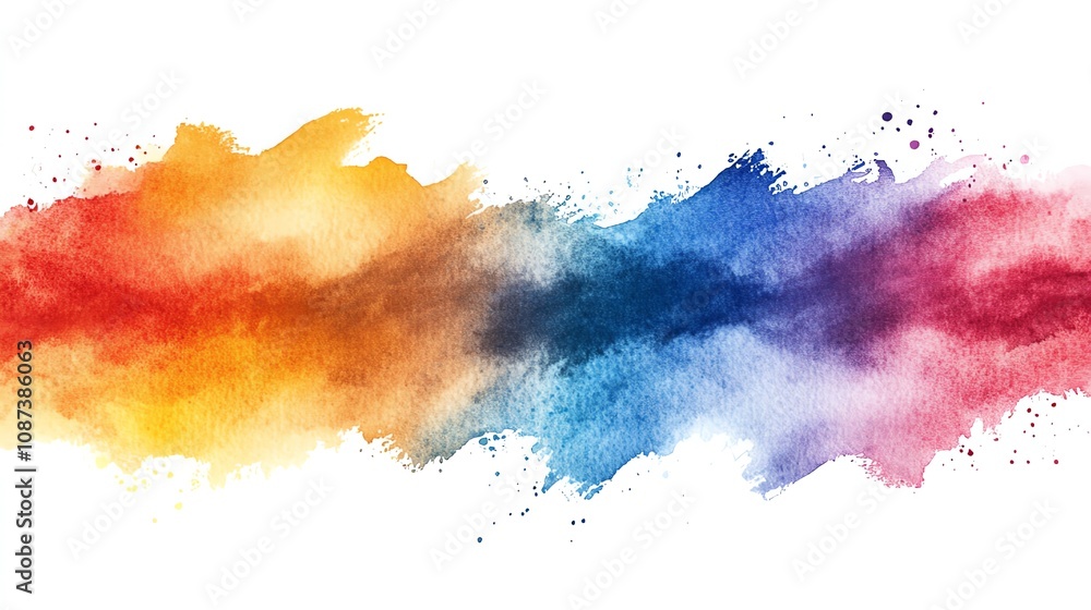 Obraz premium Abstract watercolor strokes in vibrant rainbow hues on a white background. A celebration of diversity, individuality, and inclusivity of the LGBTQ community.