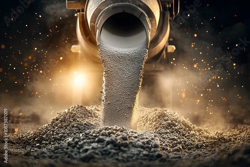 Wallpaper Mural Powerful Concrete Mixer Truck Pouring Fresh Cement in Construction Site with Dramatic Lighting and Dust to Illustrate Industrial Work Environment and Machinery Operations Torontodigital.ca