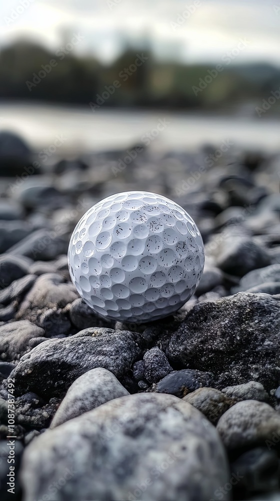 Golf Ball on River Rocks: A Close-Up Photography Golf Ball on River Rocks: A Close-Up Photography