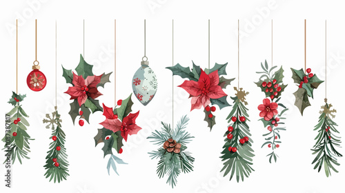 Elegant Christmas Floral Hanging Decoration Vector Illustration