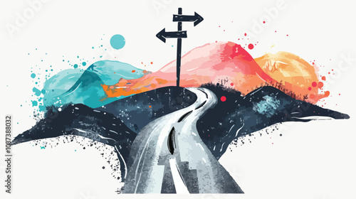 Choose Your Direction: Hand-drawn Vector Artwork with Mixed Media Elements