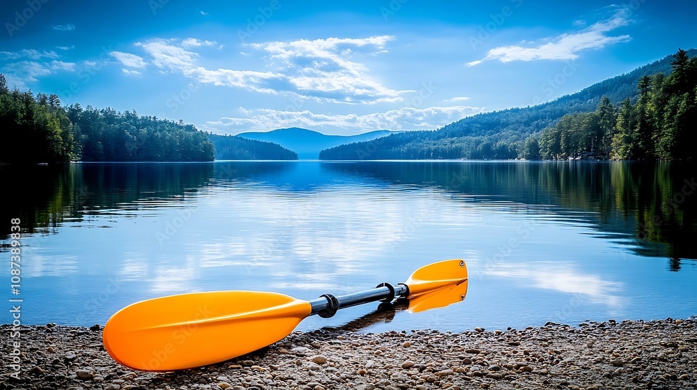 Tranquil Lakeside Paddle Serene Outdoor Adventure with Kayak and Reflective Waters Tranquil Lakeside Paddle Serene Outdoor Adventure with Kayak and Reflective Waters