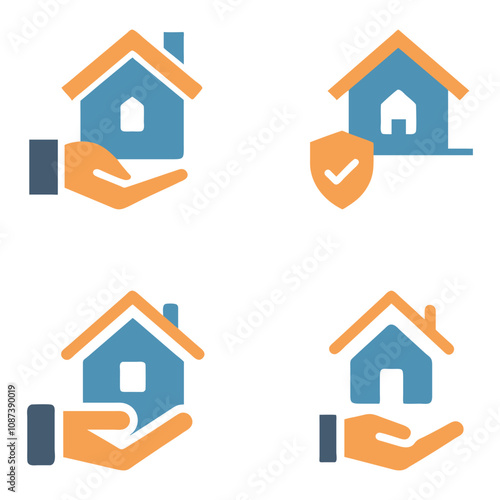 Insurance Concept Home Icon Set Vector
