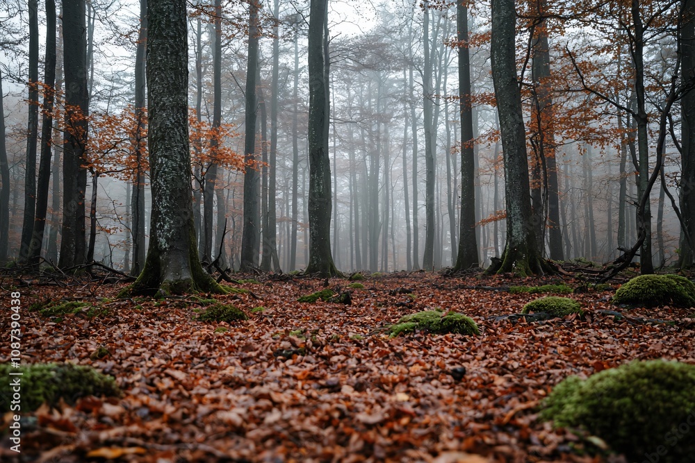 Misty Autumn Forest: A Serene Landscape of Tranquility and Nature Misty Autumn Forest: A Serene Landscape of Tranquility and Nature