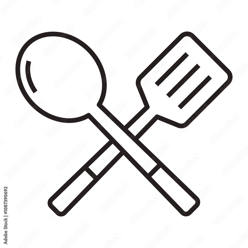 Chefs spoon and spatula line icon. Chefs spoon and spatula line icon.