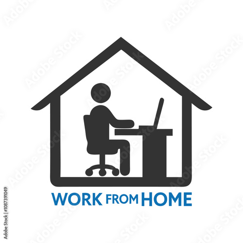 Work from Home and Stay Safe Silhouette Vector Icon Illustration.
