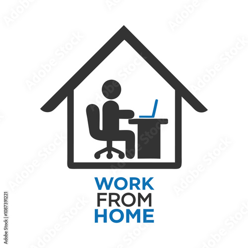 Work from Home and Stay Safe Silhouette Vector Icon Illustration.