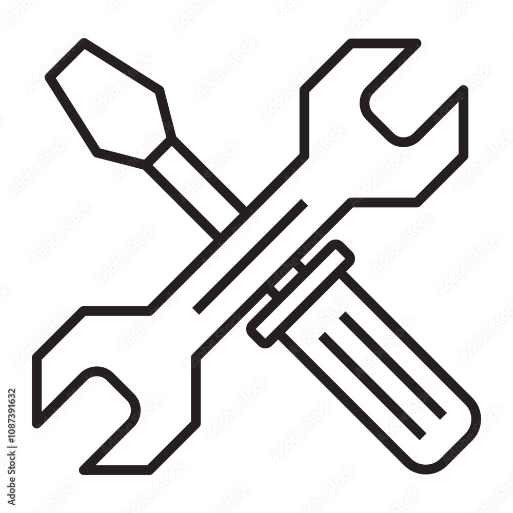 Crossed Wrench and Screwdriver line icon. Crossed Wrench and Screwdriver line icon.