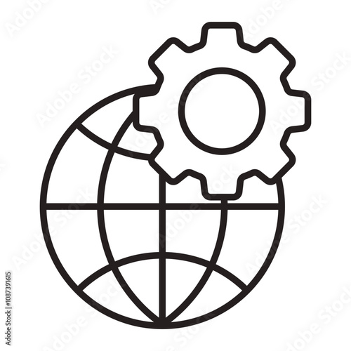 Globe and Gear for Technology line icon.