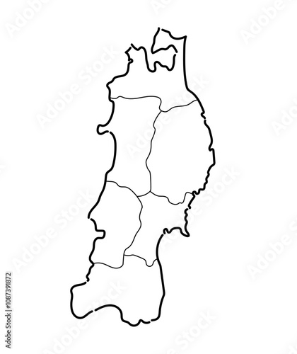 手書きのシンプルなモノクロの東北地方