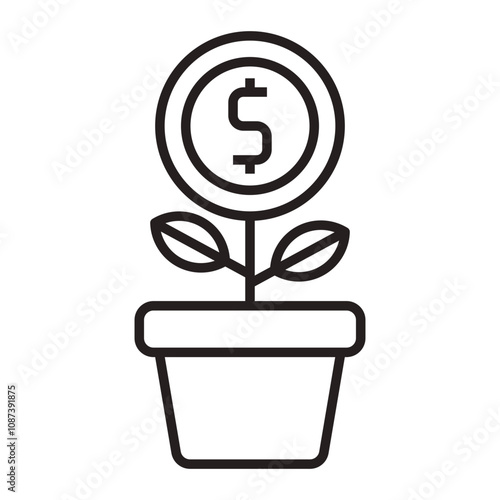Money Plant in Pot line icon.
