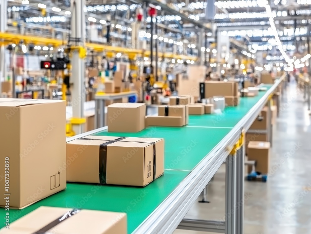 Modern Assembly Line in an Electronics Plant Featuring Standardized Packaging and Efficient Workflow for High-Quality Production Processes in a Factory Setting Modern Assembly Line in an Electronics Plant Featuring Standardized Packaging and Efficient Workflow for High-Quality Production Processes in a Factory Setting