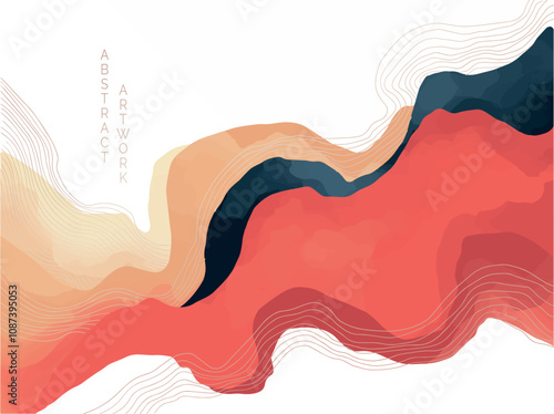 abstract japanese landscape on light background with gradient, semi watercolor	