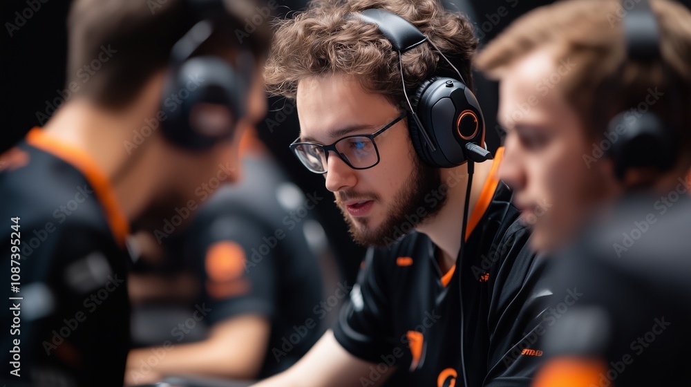 A gamer wearing glasses and a headset concentrates during a match A gamer wearing glasses and a headset concentrates during a match