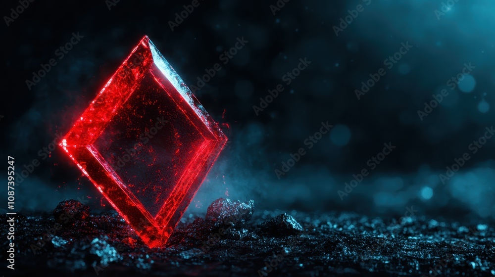 An enigmatic red diamond radiates in a dim, foggy environment, embodying mystery, value, and allure, blending enigmatic beauty with a modern artistic style. An enigmatic red diamond radiates in a dim, foggy environment, embodying mystery, value, and allure, blending enigmatic beauty with a modern artistic style.
