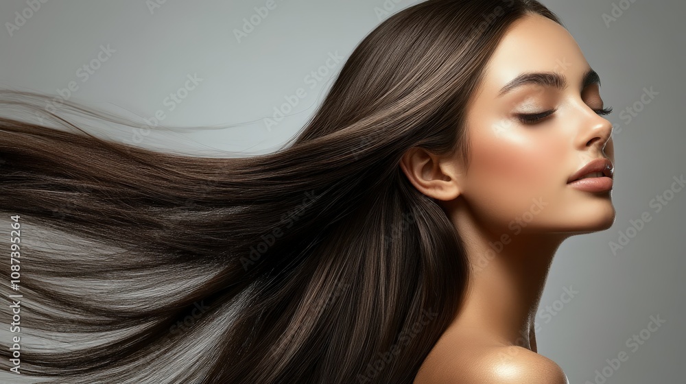 Woman with Long Flowing Brown Hair and Closed Eyes Woman with Long Flowing Brown Hair and Closed Eyes