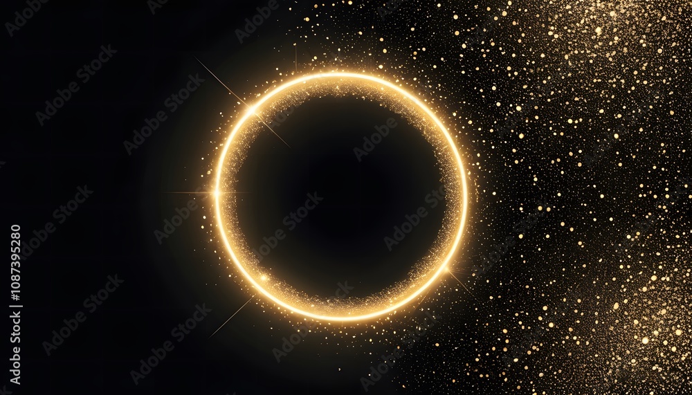 Chic black backdrop with circular gold glitter details, a glamorous design for stylish visuals Chic black backdrop with circular gold glitter details, a glamorous design for stylish visuals