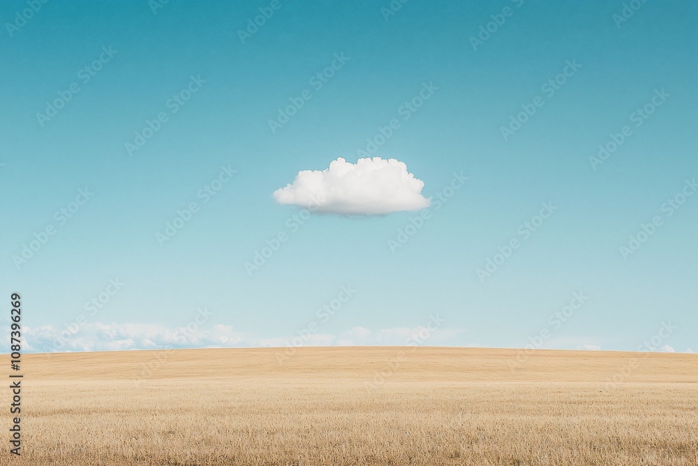 Fototapeta premium Serene Landscape: A Single Cloud Over Endless Fields