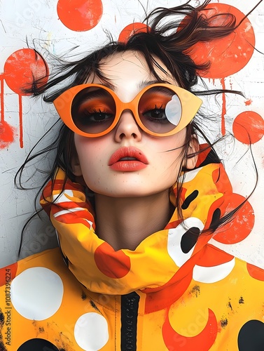 Retro Pop Art Woman with Striking Features Emotive Poses and Surreal Psychedelic Patterns in a Saturated Visually Striking Color Scheme Executed in a Bold Screen Printed Technique with a High Gloss