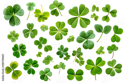 Collection set of green lucky clover and shamrock isolated on whitte background