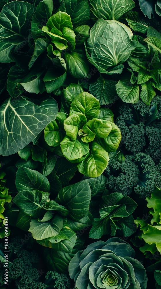 Aerial view of crisp organic green leafy vegetables for healthy lifestyle and cooking inspiration Aerial view of crisp organic green leafy vegetables for healthy lifestyle and cooking inspiration