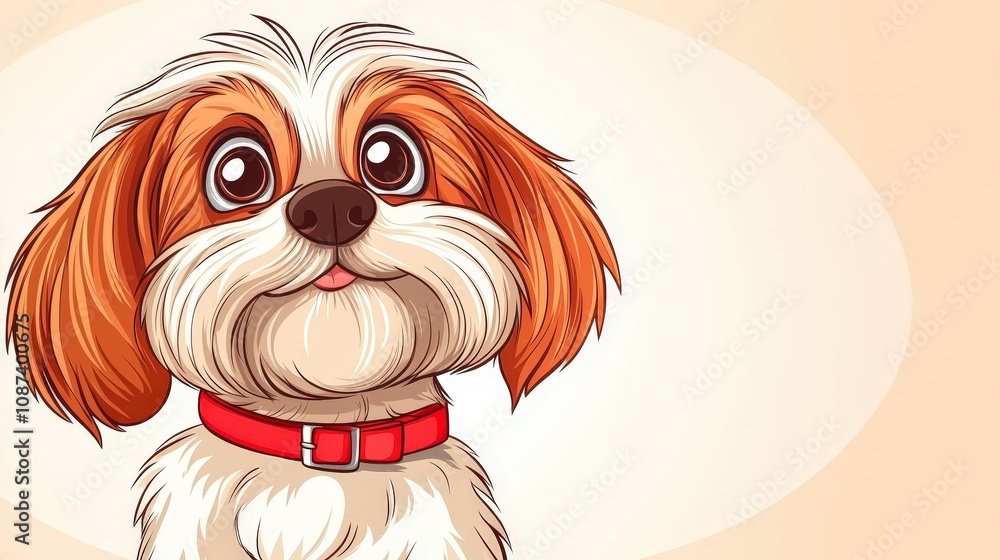 Naklejka premium Playful shih tzu dog illustration cute pet art digital design friendly environment whimsical concept