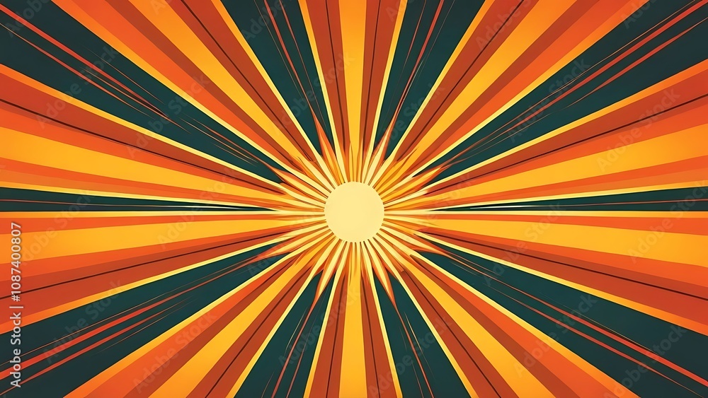 Obraz premium Retro sun burst vintage background. red and orange spiral rays circus illustration. AI generated 