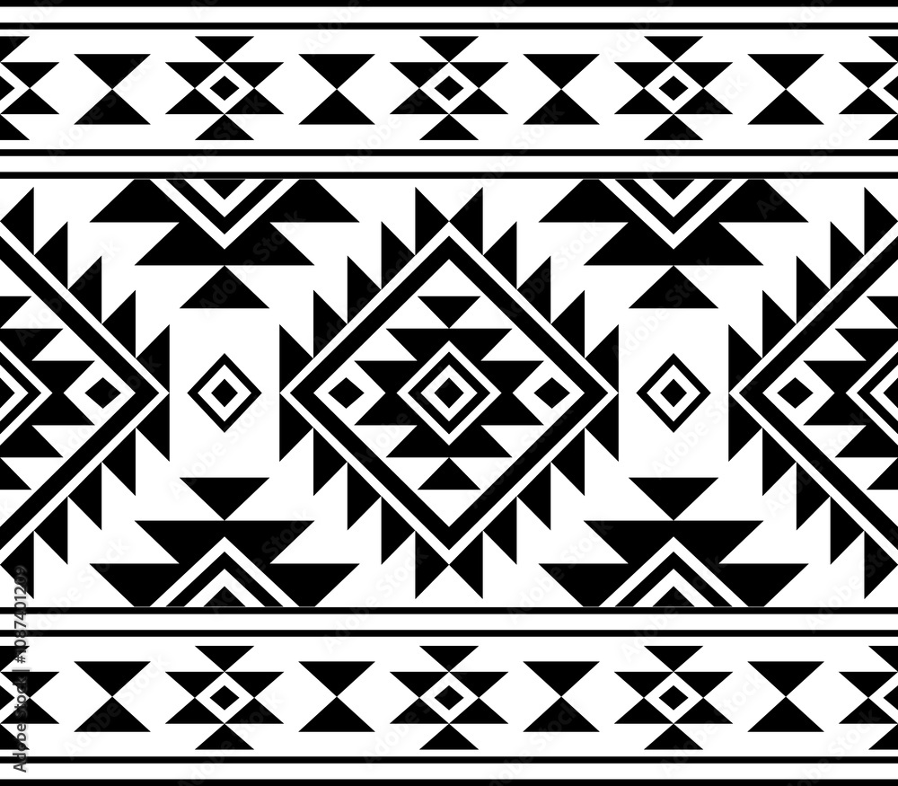 Southwest Aztec Geometric Native American Mexican Navajo Tribal Ethnic Seamless Pattern Fabric