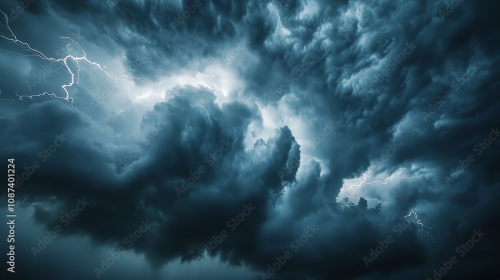 Dramatic dark storm clouds with lightning. Dramatic dark storm clouds with lightning.