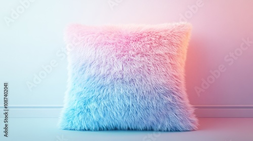 Pastel Colored Fluffy Square Pillow on Floor