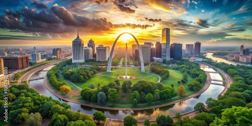 Stunning Double Exposure Photography of the Gateway Arch in Saint Louis Blending with Nature, Urban Landscapes, and Vibrant Skies for a Unique Visual Experience