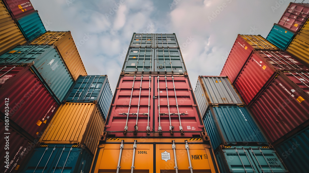 Fototapeta premium Global Trade and Logistics: Shipping Containers, Maritime Ports, Cargo Transport, Warehousing, and International Commerce