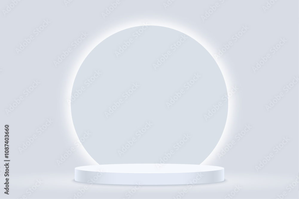 Light grey podium for product presentation with bright white illuminated Light grey podium for product presentation with bright white illuminated