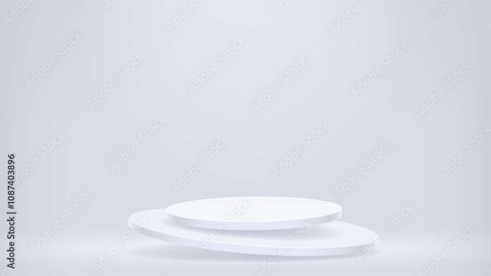 Fototapeta premium Two light grey levitating podiums for product presentation