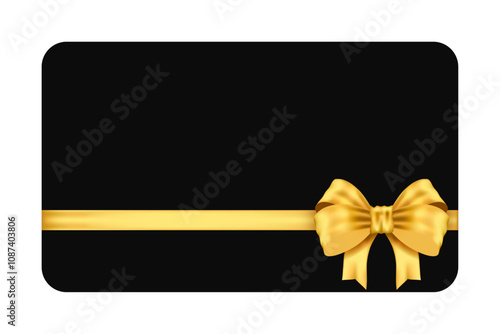 Mockup black gift card with gold bow and gold ribbon  isolated on white background