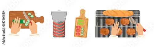 Tasty Food and Meal Different Served Vector Set