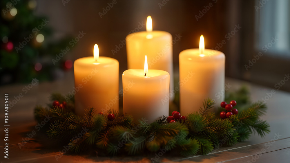 A Stunning and Modern Advent Wreath Featuring Unique Stainless Steel Tubes as Chic Candles in a Cozy Environment A Stunning and Modern Advent Wreath Featuring Unique Stainless Steel Tubes as Chic Candles in a Cozy Environment