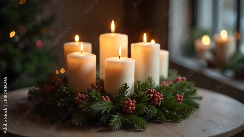 An Artistic Advent Wreath Showcasing Elegant Stainless Steel Tubes Used as Candle Holders for Festive Celebrations An Artistic Advent Wreath Showcasing Elegant Stainless Steel Tubes Used as Candle Holders for Festive Celebrations