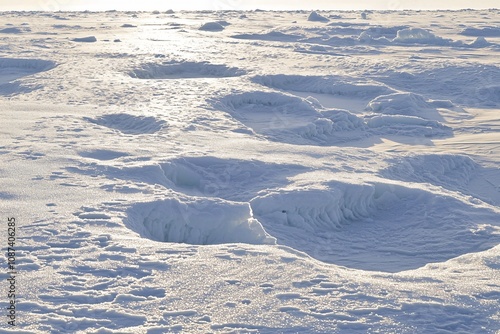 Melting Permafrost: A Landscape of Craters on Snowy Terrain