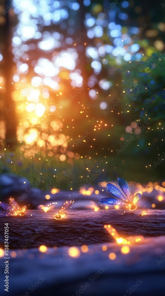 Serene Firefly Swarm Illuminating a Forest Path Serene Firefly Swarm Illuminating a Forest Path