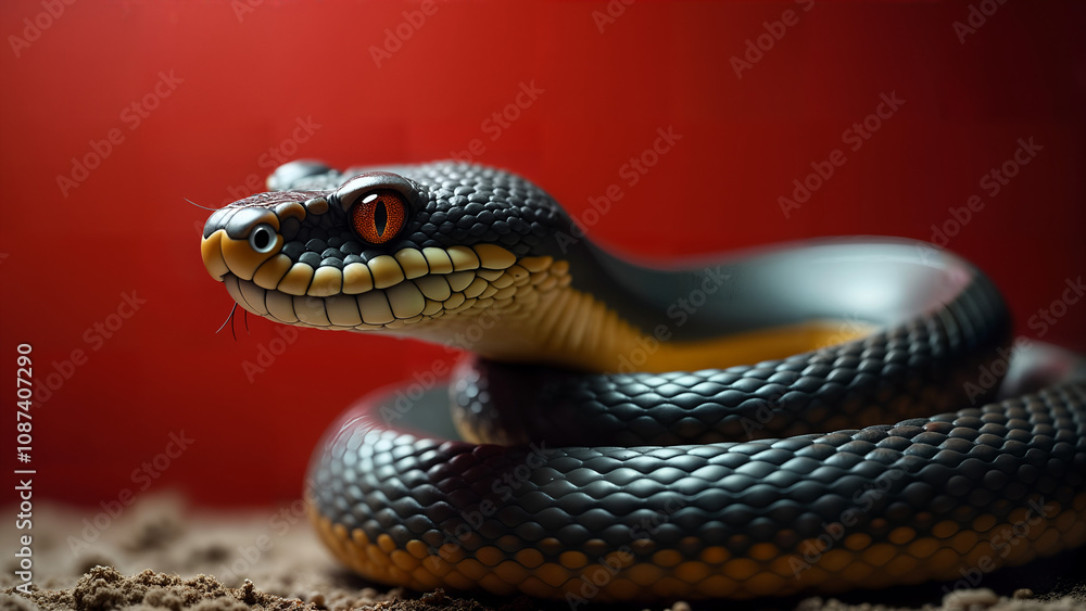 Dynamic Artistic Poster of a Snake with Bold Red Background Representing Elegance and Strength Dynamic Artistic Poster of a Snake with Bold Red Background Representing Elegance and Strength