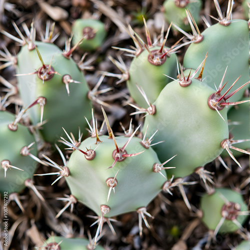 Thorns. Green cactus with thorns. Xerophytic vegetation.