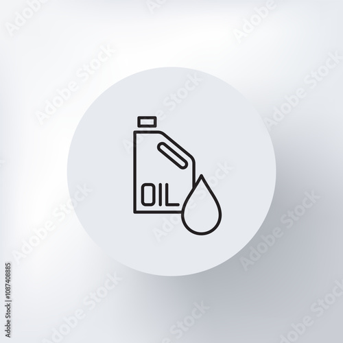 Minimalistic icon of an engine oil bottle and a drop of oil symbolizing a lubrication change in a circle on a light gray background.