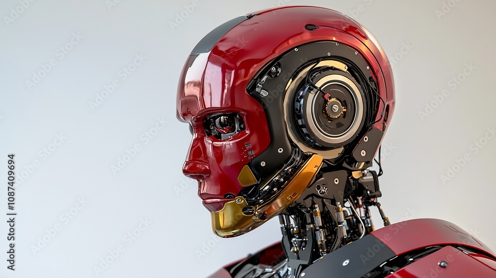 Autonomous red and gold robot constructed from repurposed electronic components and discarded hardware showcasing an innovative futuristic tech aesthetic and experimental approach to upcycling Autonomous red and gold robot constructed from repurposed electronic components and discarded hardware showcasing an innovative futuristic tech aesthetic and experimental approach to upcycling