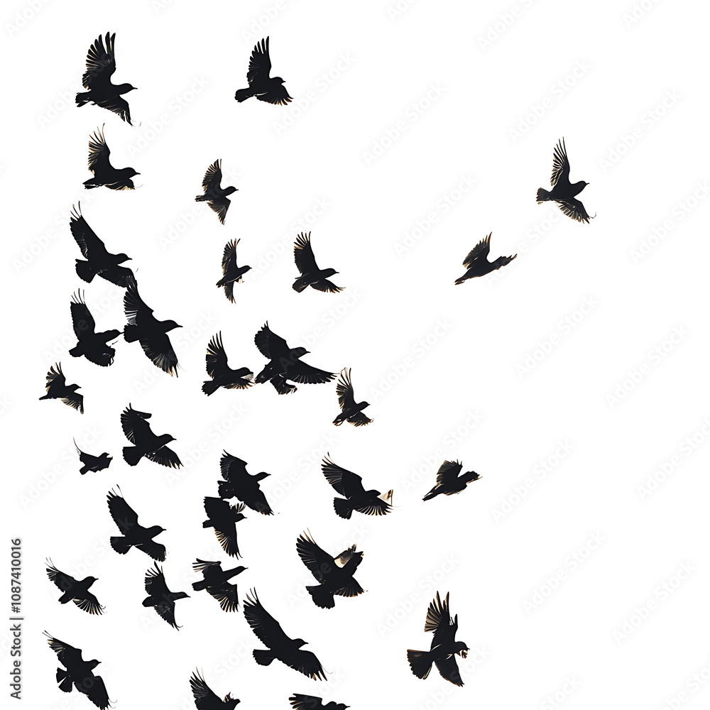 Flock of birds in flight with white background Flock of birds in flight with white background