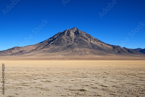 Majestic Mountain Against a Clear Blue Sky in a Desert Landscape