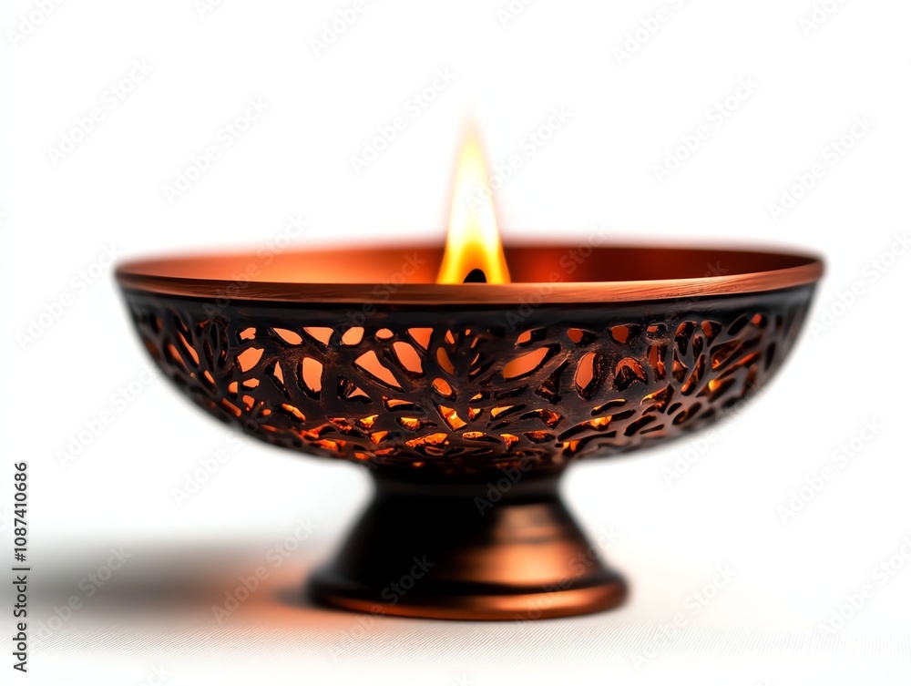 Decorative oil lamp with flickering flame, white isolate background Decorative oil lamp with flickering flame, white isolate background