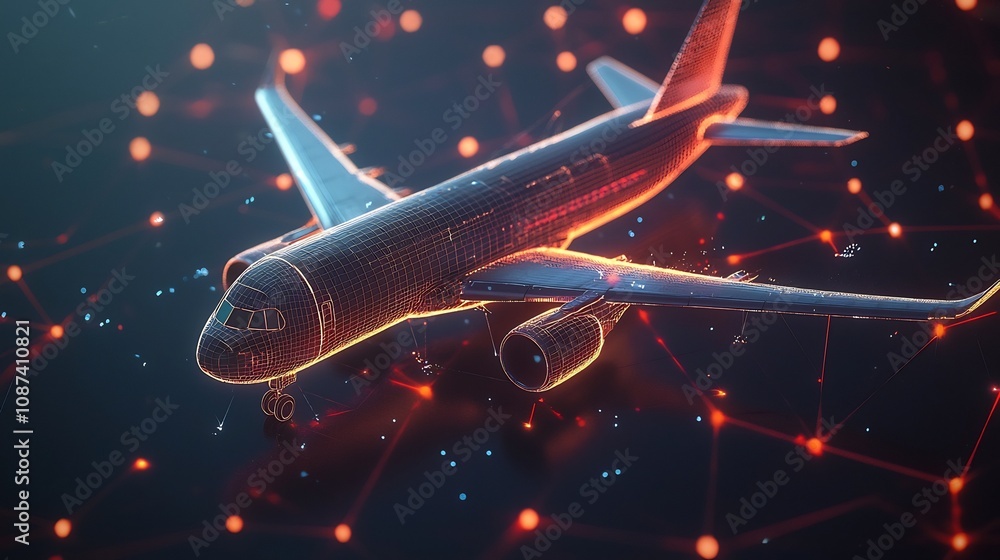 Fototapeta premium Blockchain Traced Cargo Plane Symbolizing Secure and Transparent Global Logistics Network for Freight Delivery and Supply Chain Management