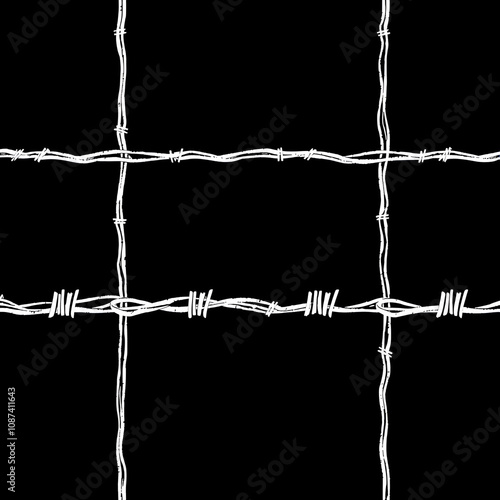 Hand drawn barb wire (black pencil) - tileabe/seamless pattern